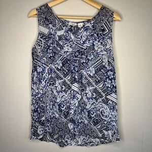 Cato Womens Blue & White Sleeveless Patterned Blouse Size Small